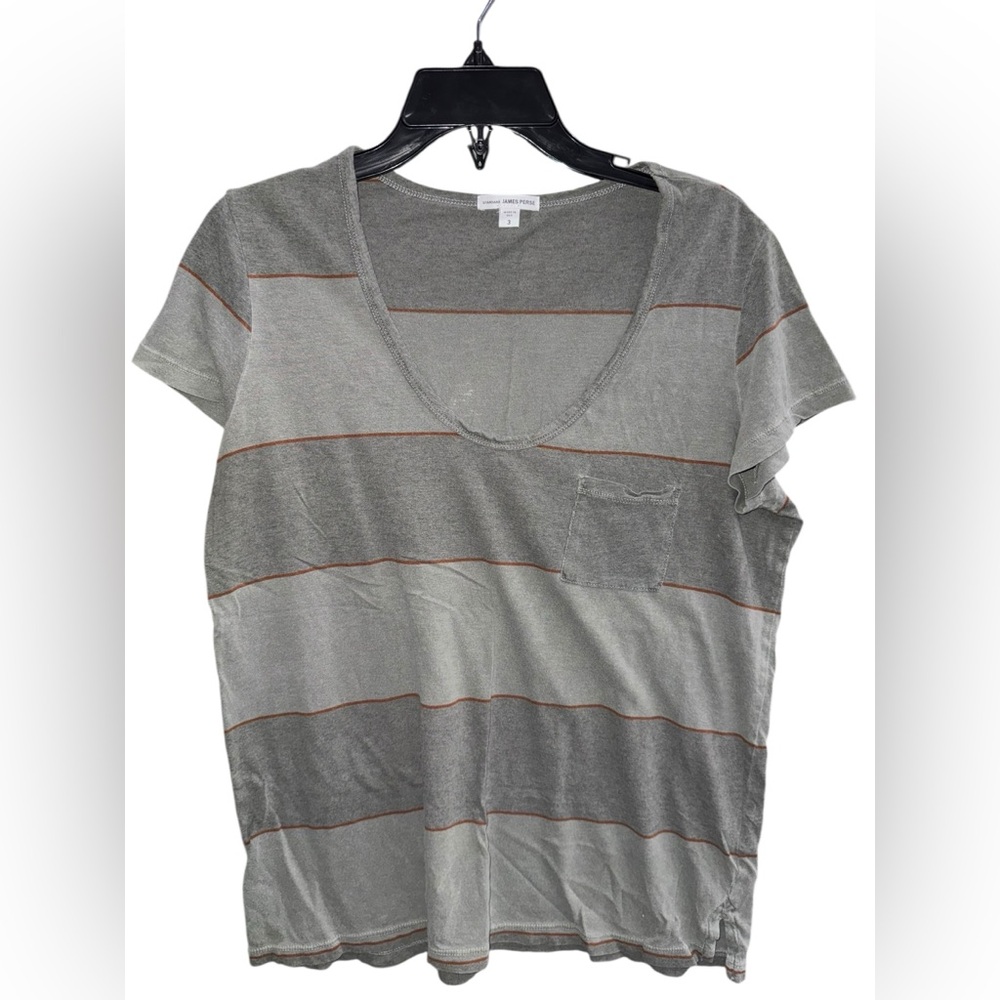 🔥3/$30 🔥 James Perse Gray and Brown Striped Short Sleeve Tee Size 3
